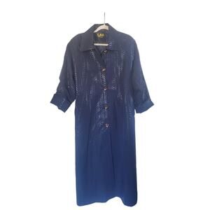 Le & Mans (L&M) Navy Blue Swirly Belted Long Lined Trench Coat, Women's Large